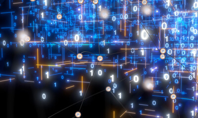 Neural network 3D illustration. Big data and cybersecurity