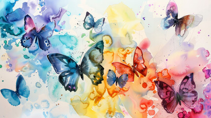 Butterflies in mixed grunge colors style illustration wallpaper background