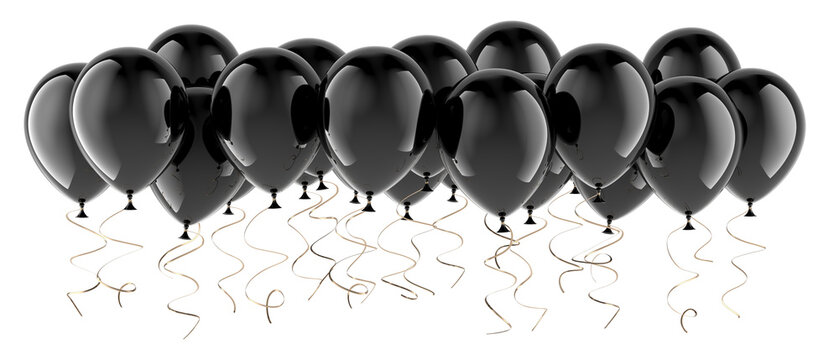 Black party balloons. Black Friday, concept with balloons. 3D rendering isolated on transparent background