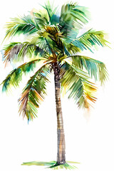 Royal Palm Tree Watercolor Sketch on White Background