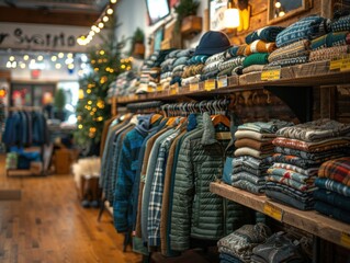 Obraz premium Clothing store with jackets and sweaters neatly arranged