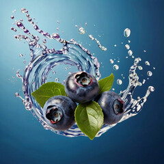 Blueberries with a Swirl of Water, Food Photography, Fresh Summer, Juice advertisement, corporate advertising, dynamic composition, vibrant contrast, food photography fresh produce