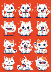 Set of Cute Playing Cat Emoticons | Fun and Playful Cat Illustrations