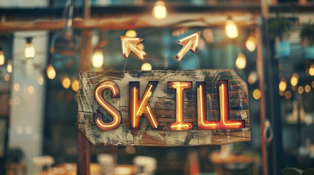 A person climbing a mountain symbolizing personal growth and skill development, with a sunrise in the background representing new opportunities and achievements.