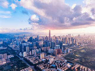 Naklejka premium Aerial view of Skyline in Shenzhen city in China