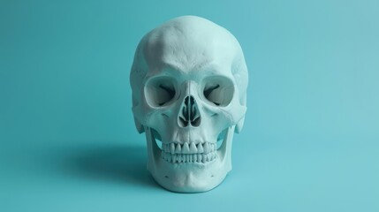 Obraz premium Skull on trendy pastel on blue background halloween minimalist style Ultra realistic Photorealistic