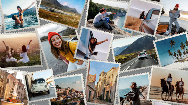 Postage Stamp Photo Collage with Vintage Theme