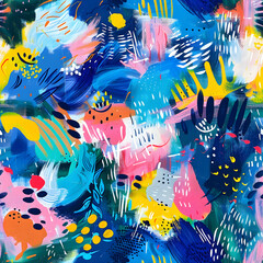 Abstract colorful pattern showing variety of brushstrokes and shapes