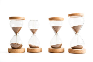 Four Hourglasses of Different Sizes on a White Background