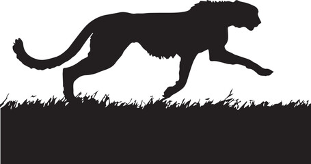 Cheetah black silhouette run on white background 