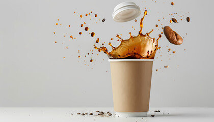 Dynamic Coffee Splash: Captivating Image of Aromatic Brew in Paper Cup