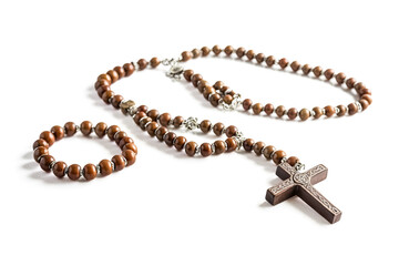 Brown Wooden Rosary Beads with Cross