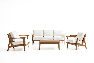 White Cushioned Wooden Sofa Set