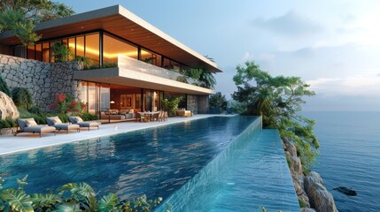 Obraz premium Luxury Cliffside Villa with Infinity Pool