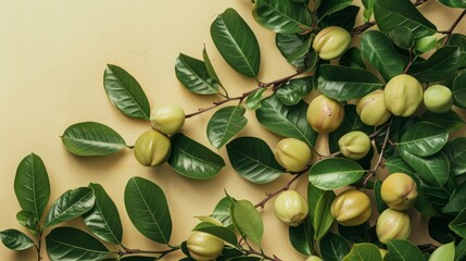 A bunch of green leaves with a few peaches on them - Powered by Adobe