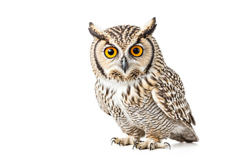 Fototapeta premium Owl with Intense Yellow Eyes Isolated on White Background