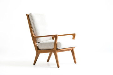 Fototapeta premium White armchair with wooden frame isolated on white background