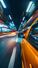Cinematic Overhead Shot of a Fast Yellow SUV in Motion