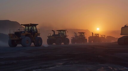 Construction Equipment Silhouette at Sunset