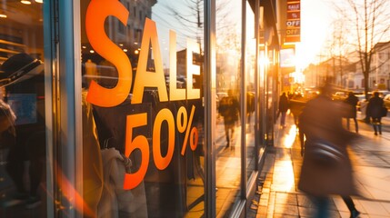 Storefront glass doors with a bold SALE sign, promoting seasonal discounts and attracting customers with special offers.