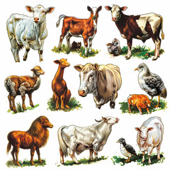 Fototapeta premium Beautifully designed sticker sheet with illustrations of farm animals, perfect for creative and decorative purposes