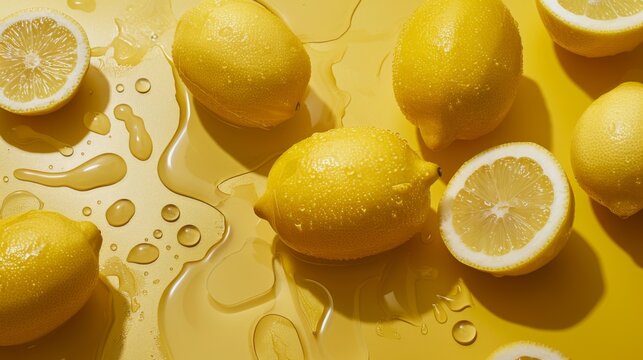 lemon and water drop , yellow backgraund 