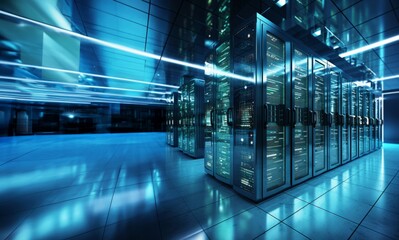 The hidden world that powers our digital lives: a modern server room.Generated image