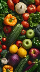  Many fresh assorted vegetables, seamless background, sparkling raindrops
