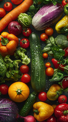  Many fresh assorted vegetables, seamless background, sparkling raindrops