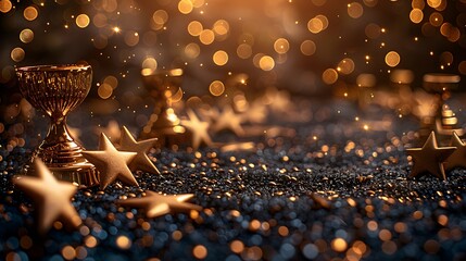 Award ceremony invitation card open area writing space available left side card adorned prestigious symbol such trophy star celebrating excellence It's perfect recognizing honoring achievement various