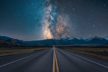 Naklejka premium A road with a large body of milk in the middle of it. Road to somewhere concept
