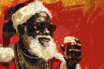 Obraz premium black santa claus with beer