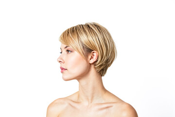 Fototapeta premium Profile Portrait of a Young Woman with Short Blonde Hair