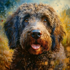 Fototapeta premium Portuguese Water Dog in painting technique