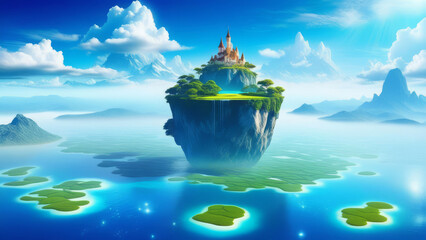 Obraz premium A fabulous landscape with a floating island.