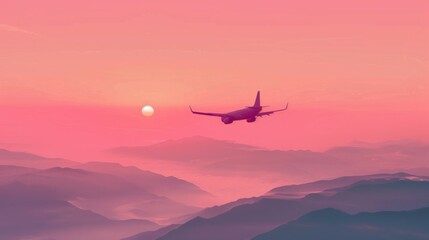 A pink and orange sky with a plane flying through it