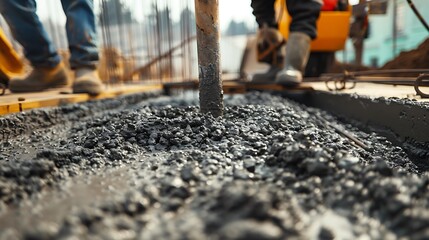 Naklejka premium Close Up of Fresh Concrete Being Poured on a Construction Site