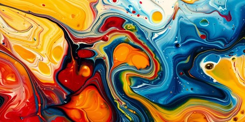 Abstract swirls and loops of paint in bold primary colors, expressing creativity and vitality