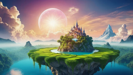 Fototapeta premium A fabulous landscape with a floating island.