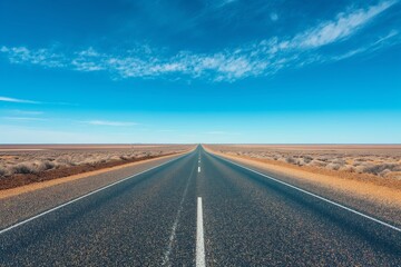Naklejka premium A long, empty road stretches out into the distance. Road to somewhere concept
