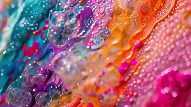 A vibrant and energetic piece where bubble wrap is used to create a dynamic and textured background for a paintsplattered centerpiece.