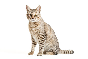 Fototapeta premium Tabby cat sitting on a white background