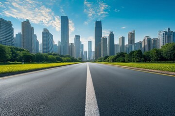 A city street with a large white line down the middle. Road to somewhere concept