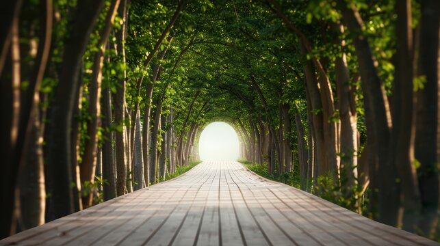 A surreal pathway leading through a forest of interconnected trees, representing the intricate paths of strategic decision making.