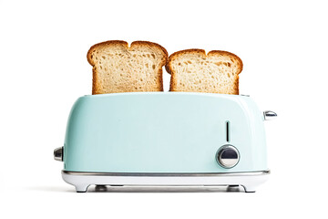 Toast popping out of a retro blue toaster