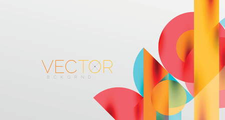 Circles and shadows. Colorful round elements with triangles, semi circles and other shapes. Vector Illustration For Wallpaper, Banner, Background, Card, Book Illustration, landing page