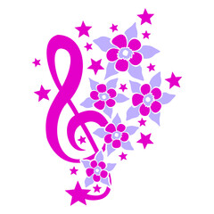 Fototapeta premium Music Clef Note Bass Flowers Beautiful Tattoo Art Stars Shiny French Violin Treble Musical Instrument Sound Love Icon Symbol Design