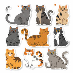 Charming Cartoon Cats on a Sticker Sheet: Whimsical Designs for Fun