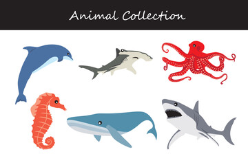 Animals collection. Flat style vector illustration.