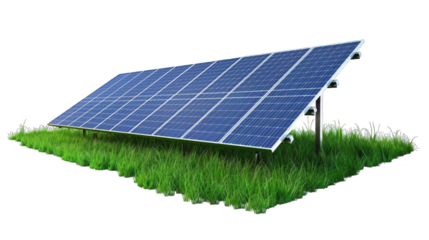 Electric Solar cell isolated on transparent background or PNG file. Solar energy. Environmental theme. Green energy concept.